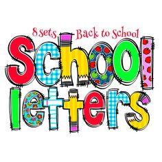 the words school letters are in different colors