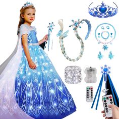 PRICES MAY VARY. HIGH QUALITY FABRIC: The blue princess dress is made of high quality fabric, the fabric is soft, comfortable and breathable, you don't have to worry that your little girl will feel itchy or uncomfortable when wearing our princess dress. You can make yourself a real princess by wearing the princess dress! LIGHT UP PRINCESS DRESS: This light up Princess Elsa dress is magical and elegant. blue princess costume for girls Turn on the LED lights in the dark, the princess dress will gl Lights In The Dark, Princess Costumes For Girls, Blue Princess Dress, Princess Elsa Dress, Christmas Dress Up, Princess Theme Birthday Party, Real Princess, Snow Princess, Elsa Dress