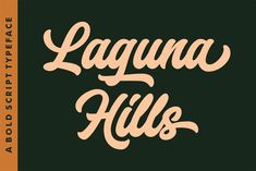 the words laguna hills are handwritten in brown and orange