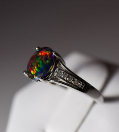 Black Fire Opal Engagement Ring Handcrafted With a Genuine Black Opal Gemstone Set in a White Gold Filled Ring Paved With White Topaz Accent - Etsy Fire Opal Engagement Ring, Black Fire Opal, Opal Engagement Ring Set, Opal Engagement Ring, Pendant Necklace Simple, Black Fire, Opal Engagement, Engagement Rings Opal, Gold Filled Ring