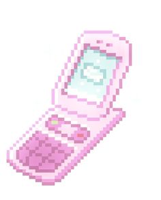 a pixelated pink cell phone is shown on a white background