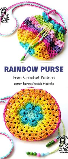 the rainbow purse is made with crochet and beads