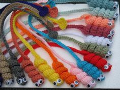 there are many crocheted items with eyes on them