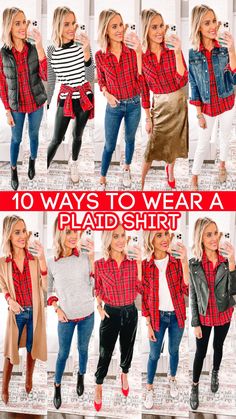 Outfits Leggins, Mode Ab 50, Fall And Winter Outfits, Plaid Shirt Outfits, 10 Ways To Wear, Plaid Shirts, Winter Mode, Fashion Hacks Clothes, Clothing Hacks