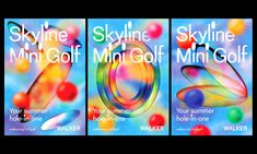 three book covers for the skyline mini golf mini - golf series, featuring colorful balls and