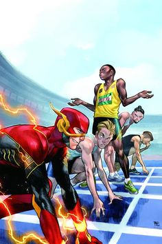 an artist's rendering of athletes on a running track