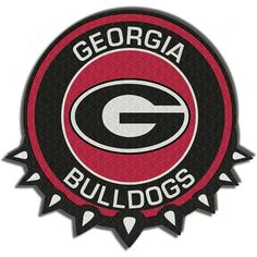 the georgia bulldogs logo is shown in black and red