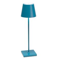 a blue lamp on a white background with the shade turned to be dimmerry