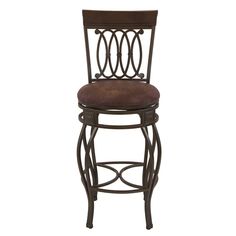 an antique style bar stool with a brown upholstered seat and backrests