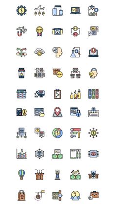 an image of pixelated icons in different colors and sizes, all on one page