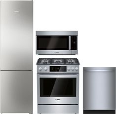 a silver refrigerator freezer sitting next to a stove top oven and dishwasher