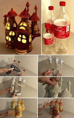 there are many pictures of different things made out of plastic bottles and paper machs