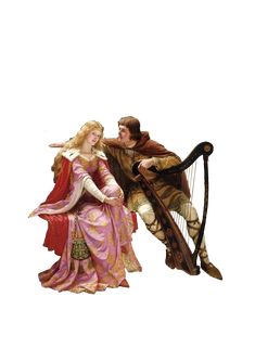 a figurine of a man playing the harp with a woman sitting beside him