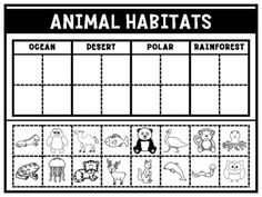 an animal habitat worksheet with animals on it