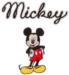 a mickey mouse with the word mickey on it's back and an image of minnie holding