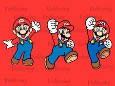 three super mario bros characters with different poses