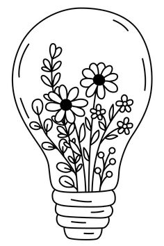 a light bulb with flowers inside it