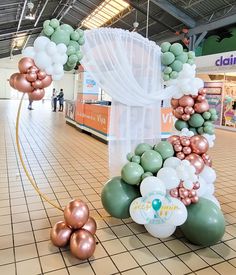 some balloons are on the ground in an airport terminal, and there is no image here to provide a caption for