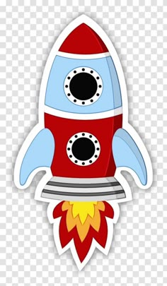 a red and blue rocket ship sticker on a transparent background