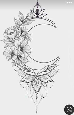 the moon and flowers tattoo design