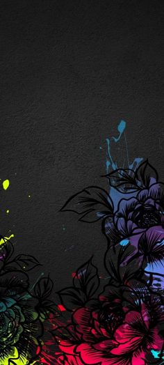 an image of flowers painted on the side of a wall with paint splatters