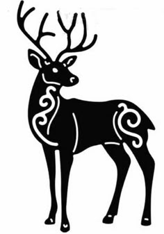 a black and white drawing of a deer