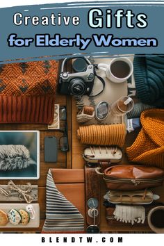 the cover of creative gifts for elderly women, featuring an assortment of items and accessories