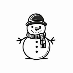 a black and white drawing of a snowman with a hat on it's head