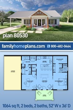 two story house plan with 3 beds, 2 baths, 5'x8 '