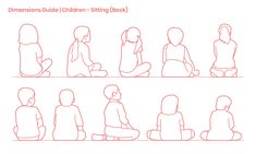 the silhouettes of people sitting in different positions on a white background, each with their own line drawing