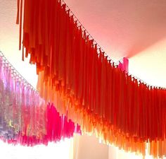 red and orange streamers hanging from the ceiling