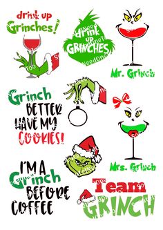 grinch-5-waterslide-decals-socuteineedonetoo Decals For Tumblers, Grinch Christmas Svg, Waterslide Paper, Waterslide Decals, Vector Cut, The Grinch