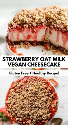 strawberry oat milk vegan cheesecake on a plate