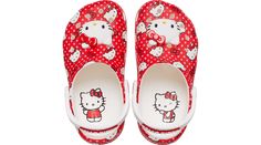 Hello Kitty® likes to collect new things. And now your little ones can too, with a Classic Clog printed with everyone’s favorite supercute friend. A printed, polka-dotted upper is complemented with fixed squishy Jibbitz™ charms. And the heel strap pivots for added stability and comfort for all their adventures.  Toddlers' Hello Kitty Red Classic Clog Details:    Incredibly light and fun to wear     Water-friendly and buoyant; weighs only ounces   Ventilation ports add breathability and help shed Hello Kitty Crocs, Kuromi Clothes, Toddler Crocs, Girly Accessories, Clogs Shoes, New Things, Strap Heels, 360 Degree, And Now