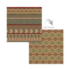 two pieces of fabric with different patterns and colors on the bottom one is red, green,