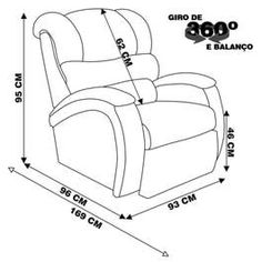 the reclining chair is shown with measurements