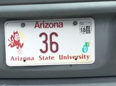 an arizona state university license plate is shown