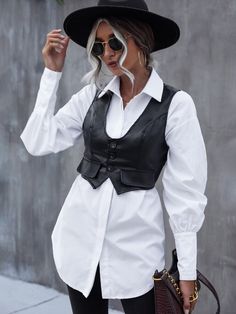 Waist Coat Outfit Women, Waist Coat For Women, Leather Tank Top, Boho Street Style, White Shirt Outfits, Outfit 2022, Waist Coat, Plus Size Fashion For Women