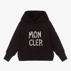 Stylish in black, a hooded sweatshirt for girls by French luxury brand Moncler Enfant. It has white logo lettering printed on the front with a silver embroidered accent and the iconic logo patch stitched on one of the raglan sleeves. In a relaxed fit with a gently elasticated hood, it is made in stretchy, mid-weight cotton jersey with a soft fleece inside for all-day comfort. French Luxury Brands, Toddler Tops, Fall Fits, Shorts With Tights, Cotton Logo, Hoodie Girl, Print Hoodie, Print Pullover