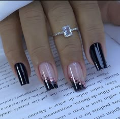 Black Tips With Design, Black Nails Inspo Elegant, Unghie Sfumate, Fancy Nails Designs, Colorful Nails, Pink Nail, Elegant Nails, Fancy Nails