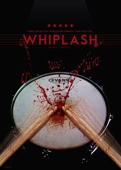 two drums with the words whiplash written on them and blood splatters all over it