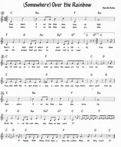 sheet music with the words somewhere over the rainbow