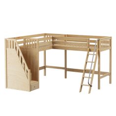 a wooden bunk bed with stairs next to it and a ladder leading up to the top