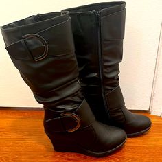 These Boots Have Never Been Worn, They Are Awesome Faux Leather , Wedge Heel So Super Comfortable! No Rips Stains Or Smells Shoe References, References Poses, Black Wedge Boots, Digital Wardrobe, Goth Shoes, Jordan Shoes Girls, Top Moda, Target Finds, Black Wedge