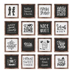 nine framed signs with different sayings on them