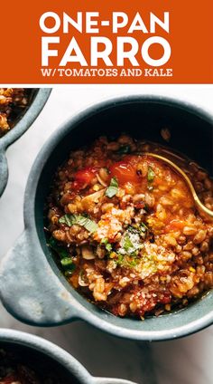 one - pan faro with tomatoes and kale is an easy, healthy meal