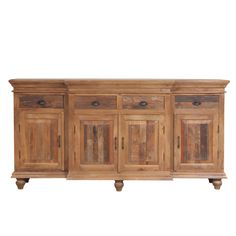 a wooden sideboard with four doors and two drawers