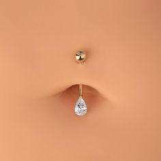 14K Gold Belly Rings 14G Solitaire Teardrop CZ Navel Ring - OUFER BODY JEWELRY Gold Belly Rings, Piercing Accessories, Belly Piercings, Gold Belly Ring, Teardrop Diamond, Pretty Ear Piercings, Cute Piercings, Belly Jewelry, Classy Tattoos