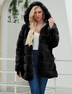 F00097260-106 Long Faux Fur Coat, Black Faux Fur Coat, Winter Fur Coats, Plush Coat, Long Overcoat, Casual Dress Pants, Fur Parka, Women Coat, Women Overcoat