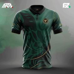 the green and black shirt is designed to look like it has gold trimmings